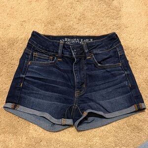 American Eagle Outfitters Dark Blue Denim Roll Cuff Jean Shorts